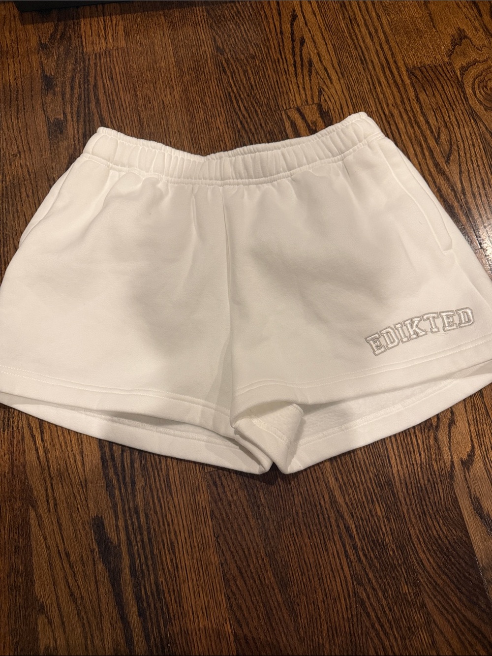 Edikted White Women's Athletic Lounge Shorts with Embroidered Logo